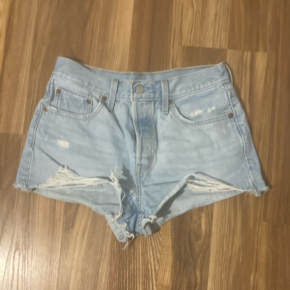 Levi’s Light Blue Distressed Denim Shorts